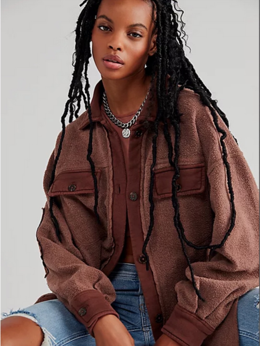Free People Chocolate Brown Teddy Shacket